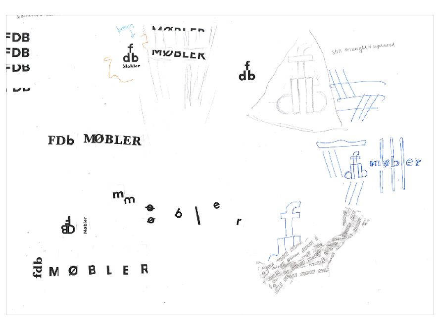 Sketches and type-based collage meant to get creative juices flowing; f's d's and b's are scattered across the page